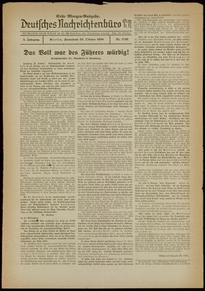 Deutsches Nachrichtenbüro vom 22.10.1938
