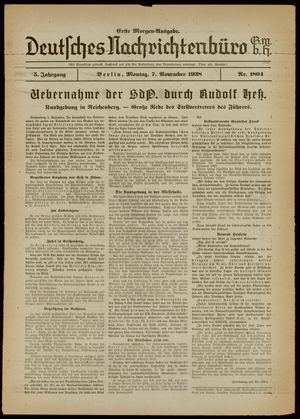 Deutsches Nachrichtenbüro vom 07.11.1938