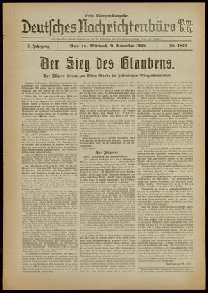 Deutsches Nachrichtenbüro vom 09.11.1938