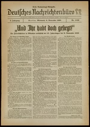 Deutsches Nachrichtenbüro vom 09.11.1938