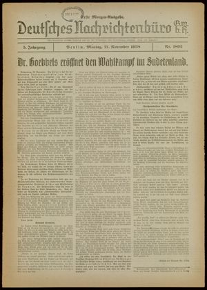 Deutsches Nachrichtenbüro vom 21.11.1938