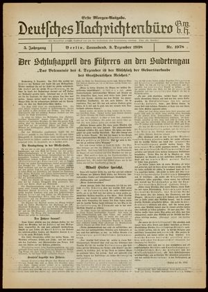 Deutsches Nachrichtenbüro vom 03.12.1938