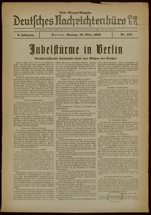 Deutsches Nachrichtenbüro vom 20.03.1939
