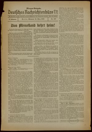 Deutsches Nachrichtenbüro vom 22.03.1939