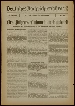 Deutsches Nachrichtenbüro vom 28.04.1939