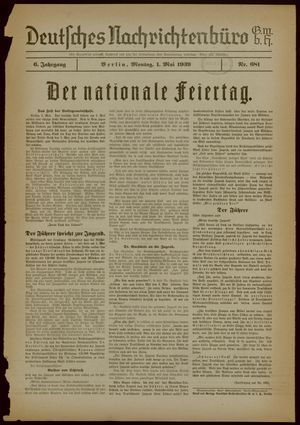 Deutsches Nachrichtenbüro on May 1, 1939