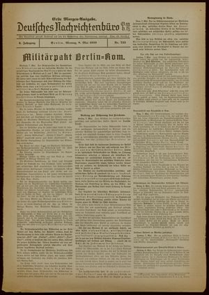 Deutsches Nachrichtenbüro vom 08.05.1939