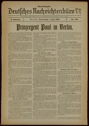 Deutsches Nachrichtenbüro vom 01.06.1939