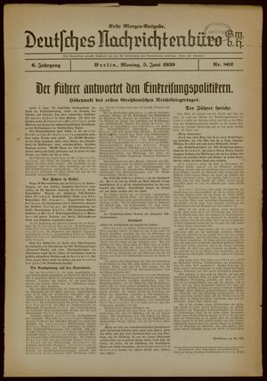 Deutsches Nachrichtenbüro on Jun 5, 1939