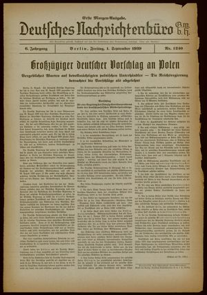 Deutsches Nachrichtenbüro vom 01.09.1939