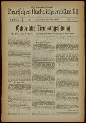 Deutsches Nachrichtenbüro vom 01.09.1939