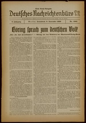 Deutsches Nachrichtenbüro vom 09.09.1939