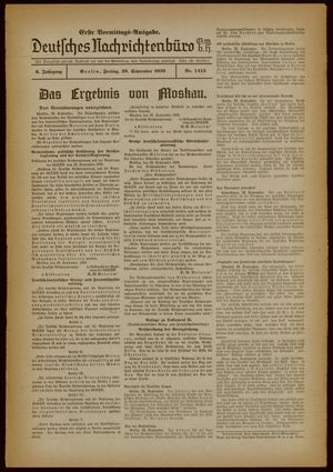 Deutsches Nachrichtenbüro vom 29.09.1939
