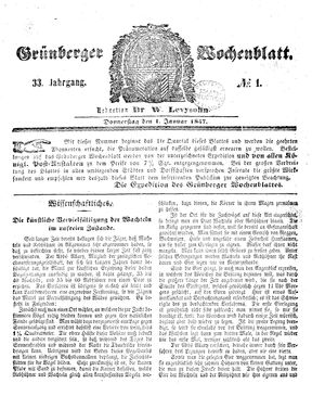 Grünberger Wochenblatt vom 01.01.1857