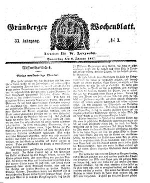 Grünberger Wochenblatt vom 08.01.1857