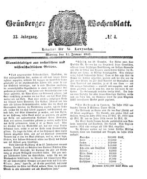 Grünberger Wochenblatt vom 12.01.1857