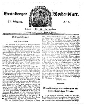 Grünberger Wochenblatt vom 15.01.1857