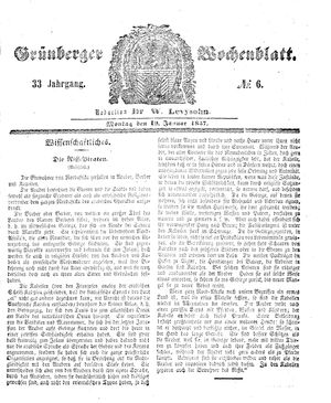 Grünberger Wochenblatt vom 19.01.1857