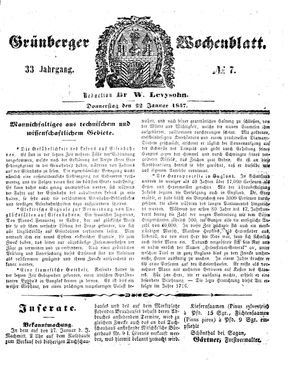 Grünberger Wochenblatt vom 22.01.1857