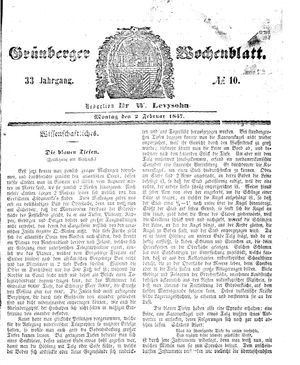 Grünberger Wochenblatt vom 02.02.1857