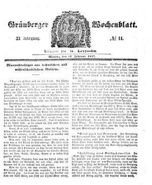 Grünberger Wochenblatt vom 16.02.1857