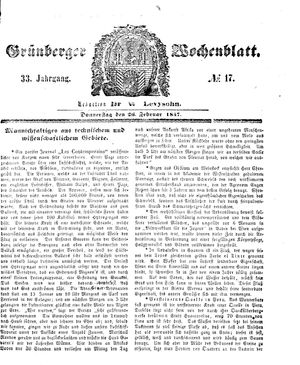 Grünberger Wochenblatt vom 26.02.1857