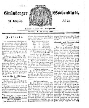 Grünberger Wochenblatt vom 16.03.1857