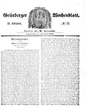 Grünberger Wochenblatt vom 19.03.1857