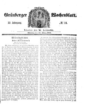 Grünberger Wochenblatt vom 23.03.1857