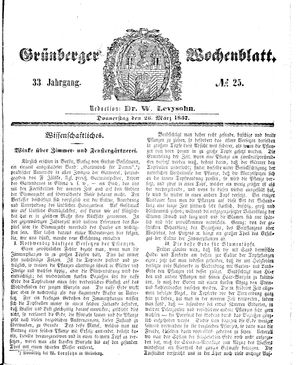 Grünberger Wochenblatt vom 26.03.1857
