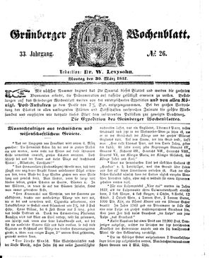 Grünberger Wochenblatt vom 30.03.1857