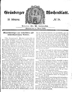 Grünberger Wochenblatt vom 06.04.1857
