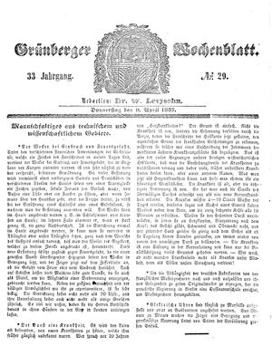 Grünberger Wochenblatt on Apr 9, 1857