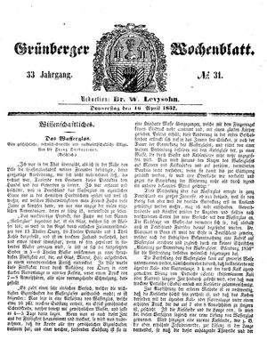 Grünberger Wochenblatt vom 16.04.1857