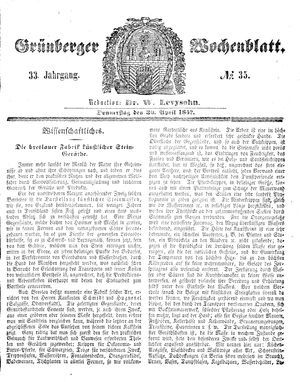 Grünberger Wochenblatt vom 30.04.1857