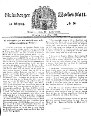 Grünberger Wochenblatt vom 04.05.1857