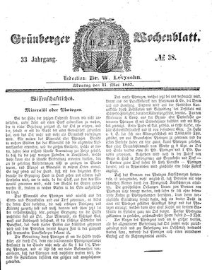 Grünberger Wochenblatt vom 11.05.1857