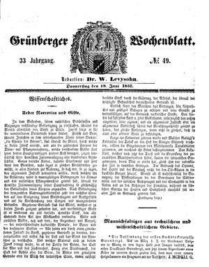 Grünberger Wochenblatt vom 18.06.1857