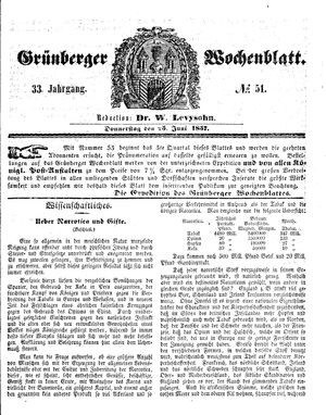 Grünberger Wochenblatt vom 25.06.1857