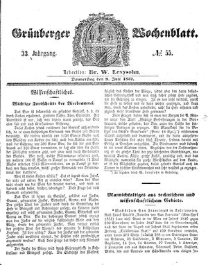 Grünberger Wochenblatt vom 09.07.1857