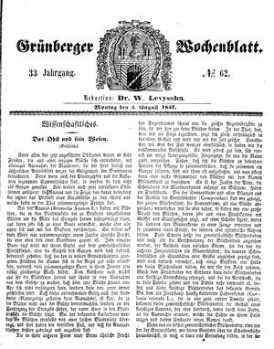 Grünberger Wochenblatt vom 03.08.1857
