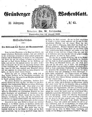 Grünberger Wochenblatt vom 13.08.1857