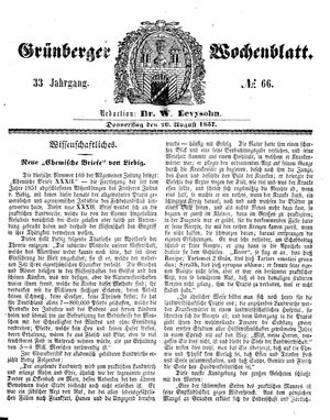 Grünberger Wochenblatt vom 20.08.1857