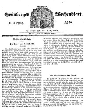 Grünberger Wochenblatt vom 31.08.1857