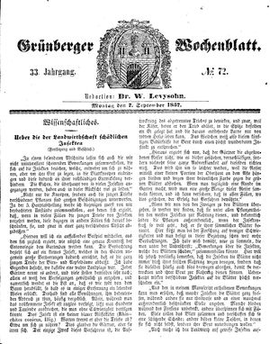 Grünberger Wochenblatt vom 07.09.1857