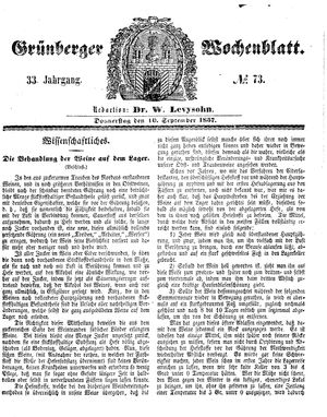 Grünberger Wochenblatt vom 10.09.1857