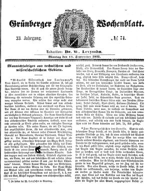 Grünberger Wochenblatt vom 14.09.1857
