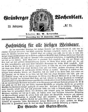 Grünberger Wochenblatt vom 17.09.1857