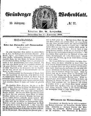 Grünberger Wochenblatt vom 24.09.1857