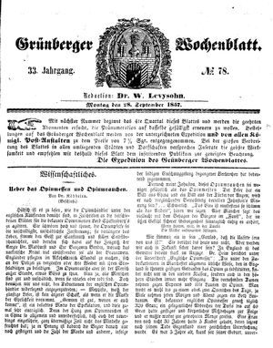 Grünberger Wochenblatt vom 28.09.1857